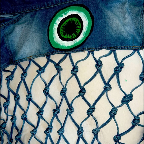 Dragon Eye Evil Eye Denim Jacket S NWT - Picture 1 of 6
